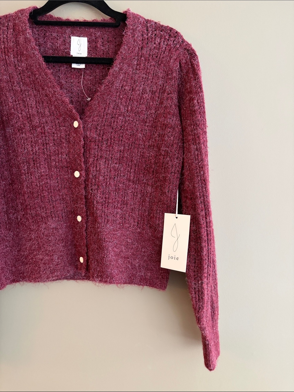 Joie Raspberry Button-Front V-Neck Ribbed Cardigan size XS - Picture 8 of 12
